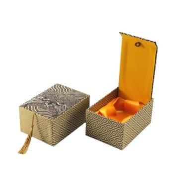 Imagem de Only My Live Home Caixa de armazenamento de joias chinesa de brocado de seda com enchimento de algodão, estojos de embalagem vintage para colar pulseiras presentes (café, 14 x 10 x 7 cm