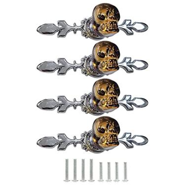 Imagem de Puxadores de armário de esqueleto de caveira, 4 peças de puxadores de gaveta exclusivos, base de liga de zinco com furo único com placa traseira para cômoda, armário, utensílios de cozinha, decoração de móveis, puxador de vidro de cristal (champanhe)