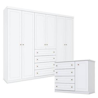 Imagem de Cômoda E Guarda Roupa Casal 6 Portas Mississipi Branco Hp – Henn