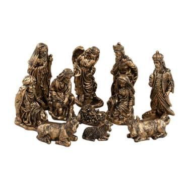 Imagem de Wswqop 11x Mini Presépios de Natal com Figuras de Presépio em Resina para Decoração de Mesa Religiosa para Feriados de Natal em Ambientes Internos e Externos, Bronze
