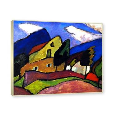 Imagem de NHLDZYH Moldura dourada champanhe. Impressões de artistas famosos, (vento e nuvens) por Gabriele Münter, reprodução de impressões em tela de paisagem pôster para decoração de casa 40 x 48 cm-15,7 x