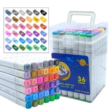 Imagem de Conjunto de Marcadores Brancos Pontas Duplas Finas e Chanfradas Com Estojo Branco, Para Adultos e Iniciantes, Canetas Marcadoras Permanentes à Base de Álcool para Colorir e Desenhar (36 cores B)