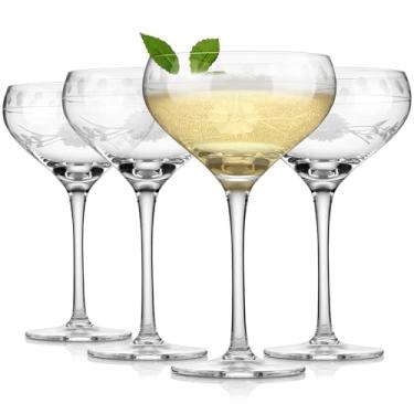 Imagem de Royalrose Taças de vinho vintage premium Delight, 306 g – sopradas à mão com haste longa gravada, vidro clássico para casamentos, jantares e presentes de Natal (copos de cupê)