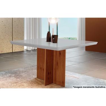 Imagem de Mesa de Sala Jantar Berlim c/ Tampo 90x90cm Madeirado Vidro Canto Curvo - Imbuia Ripado 3D/Off White - Rufato