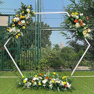 Imagem de Suporte De Metal Com Arco De Flor De Casamento, Decoração De Festa De Aniversário Com Moldura De Balão Hexagonal Prateleira De Parede Artificial Adereços De Decoração, White, 1.2m