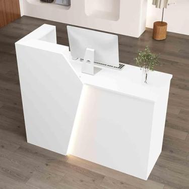 Imagem de Balcão De Recepção Com Luzes Led E Gaveta Trancável, Balcão De Compras De Varejo Com Descanso Para Teclado, Balcão De Recepção Para Casa, White (Right High), 31.5"x16.54"x39.37"