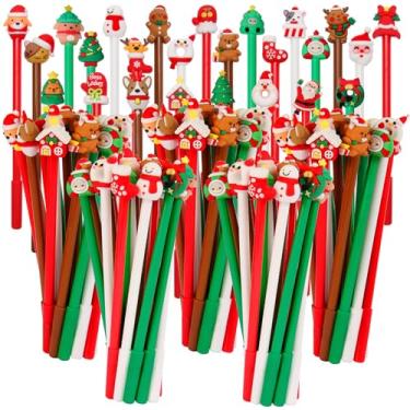 Imagem de LiYiQ 100 canetas divertidas de desenho animado de Natal para crianças, bonecos de neve kawaii, Papai Noel e árvores de Natal, caneta de tinta preta de gel, luvas fofas, canetas de gato e cachorro