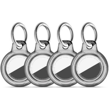 Imagem de Pacote com 4 Airtags de suporte à prova d'água com chaveiro Apple AirTag, capa rígida de policarbonato transparente, suporte para etiquetas de ar antiarranhões e choques, chaveiros e chaveiros
