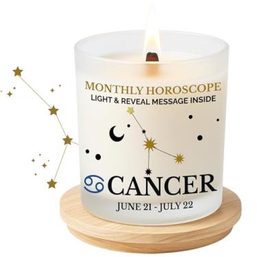 Imagem de Vela do zodíaco do câncer – vela personalizada para revelar horóscopo | Presente de astrologia para câncer | cera de coco e soja, perfumada personalizada | Horóscopo mensal interno | Presente