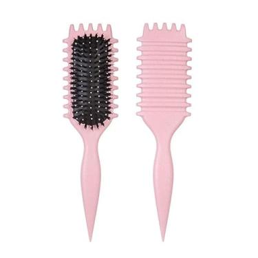 Imagem de Pente De Cabelo Com Cerdas De Javali Fashion Onda Grande Estilo Elástico Encaracolado (Rosa)