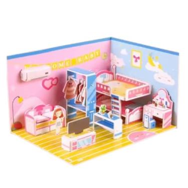 Imagem de Quebra-Cabeça 3D Infantil DIY Cômodos da Casa Educativo Criativo com Quarto Cozinha Sala Banheiro (Quarto)