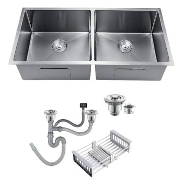 Imagem de Cuba Pia Dupla Inox Quadrada Cozinha Gourmet 72x43cm com Acessórios