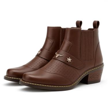 Imagem de Bota Masculina Couro Country Texana Vaquejada Marrom (Cafe, 39, BR, Adulto, Numérico, 39)