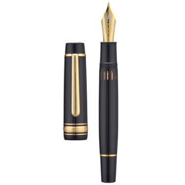 Imagem de Caneta-tinteiro de acrílico Yongsheng Junlai 930, tamanho 9, ponta média com sistema de enchimento de pistão, tanque de tinta de cerca preta para piano com design de topo plano, caneta de escrita lisa