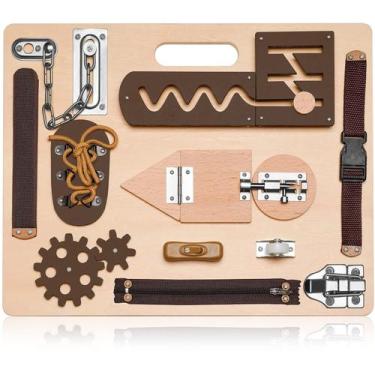 Imagem de Brinquedo sensorial de madeira Montessori Busy Board ABERLLS de 1 a 4 