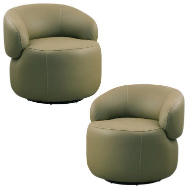 Imagem de Kit 2 Poltronas Decorativas Giratória Orgânica Sala Living Nevile L06 Couro Verde Musgo - Lyam Decor