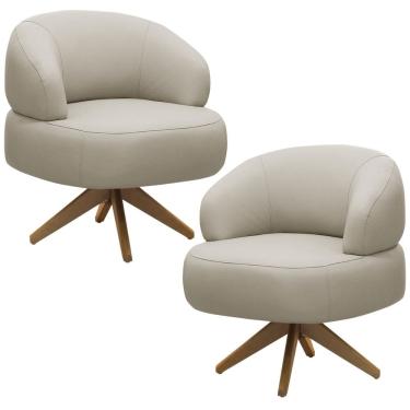 Imagem de Kit 02 Poltronas Decorativas Giratória Orgânica Sala Living Zadok L06 Couro Cinza Claro - Lyam Decor