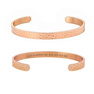 Imagem de Pulseira feminina com versículo da Bíblia inspiradora martelada banhada a ouro 18 K, presente de joia de fé cristã, ajustável, não mancha, Medium, Aço inoxidável, Sem Pedra Preciosa