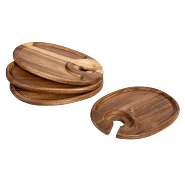 Imagem de IEUDNS 4 peças de prato de aperitivo, bandeja de servir lanches de madeira com suporte para bebidas, tábua de cupcake para festas, feriados, carnes, queijos, Oval