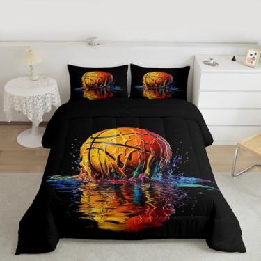 Imagem de Feelyou Conjunto de edredom de basquete grafite para todas as estações, presente para amantes de basquete, com 2 fronhas, hippie, graffiti, microfibra, para crianças, totalmente colorido, moderno