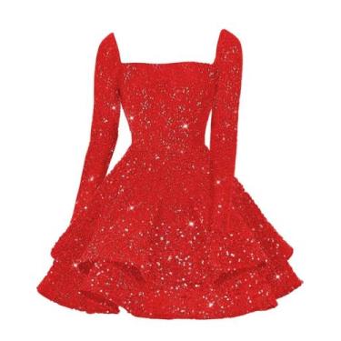Imagem de Vestido de boas-vindas YOFF Glitter Sequin A-line Vermelho Plus Size 1