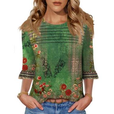 Imagem de Camiseta feminina Blingfit, manga 3/4, gola redonda, tamanho grande, 3