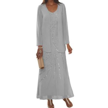 Imagem de Vestidos para a mãe da noiva Clothfun Silver Chiffon tamanho 16