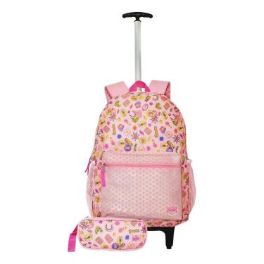 Imagem de Mochila feminina Love coração com rodinhas 43x30x17cm