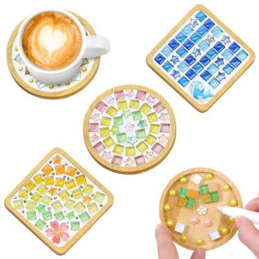 Imagem de Conjunto de mosaicos DIY UXORSN com porta-copos de bambu de 9,5 cm