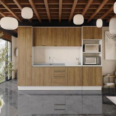 Imagem de Cozinha Modulada Celeste Kappesberg 100% Mdf Branco-nogueira 300cm