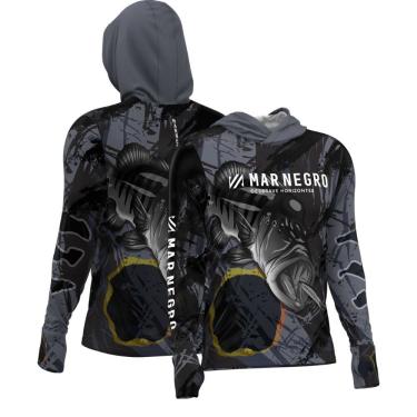 Imagem de Camiseta de pesca manga longa com capuz Mar Negro Sublimada Tucunaré Ocelo
