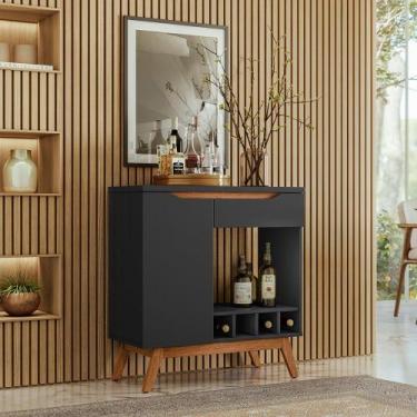 Imagem de Aparador Retro Adega Toquio 1 Porta 1 Gaveta Preto - Olivar Móveis