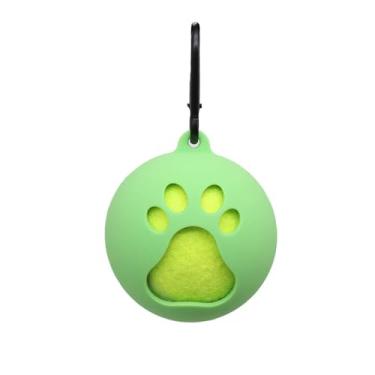 Imagem de PuffySelect Suporte de bola de tênis, para cães e gatos de estimação, design de padrão de pata, suporte de bola de silicone, rosa e verde (verde)