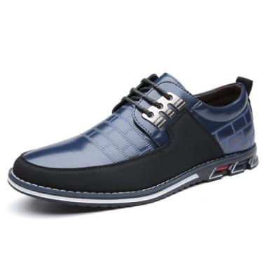 Imagem de Sapato social de caminhada confortável para homens, tênis Oxford casual de negócios | Cadarço de couro respirável, suporte ortopédico para trabalho, escritório, formal e uso diário, Azul, 46