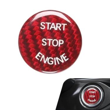 Imagem de Shakas Capa de botão Start/Stop para carro, capa decorativa de interruptor de ignição de partida/parada de fibra de carbono personalizada, acessório de ajuste sem costura, adequado para a maioria dos