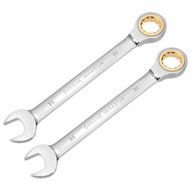 Imagem de HARFINGTON 2 peças chave de catraca de 30 mm métrico 12 pontos CR-V aço cromado alongamento caixa dupla chave catraca de extremidade aberta com 72 dentes e chave inglesa de 5° para reparo