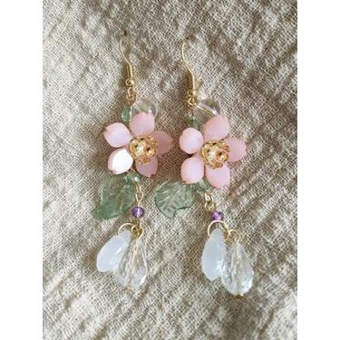 Imagem de Brincos de gota d'água floral rosa com pingente longo para mulheres, acessórios casuais para festas de fim de ano