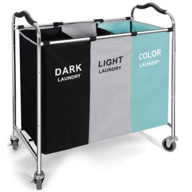 Imagem de Cesto de roupa suja YUELAN Organizador impermeável de 3 seções 76x41x8