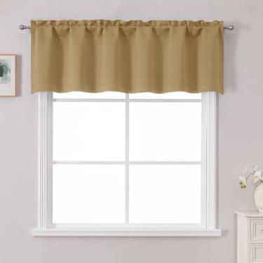 Imagem de Chyhomenyc Sanefa de cozinha dourada para janelas de 40,6 cm de comprimento, pequena sanefação de quarto para quarto/sala de estar, cortina de cozinha curta com bolso para varão banheiro porão trailer