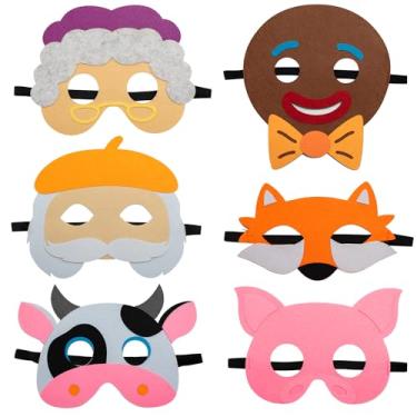 Imagem de INF-STAR Felt Masks Set – 6PCS Old Man Old Woman Gingerbread Man Fox Cow Pig Costume Masks for Kids Birthday Party, Christmas Play & Halloween Dress Up