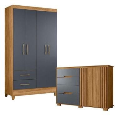 Imagem de Guarda Roupa Solteiro Chile E Cômoda Texas Freijó Cinza - Moval