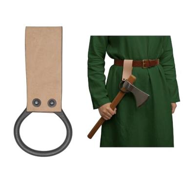 Imagem de Lord of Battles Sapo de machado de couro medieval – suporte de machado de cinto resistente com anel em O de aço | Coldre de machado de couro genuíno de 15 cm para equipamentos Viking, LARP, SCA e