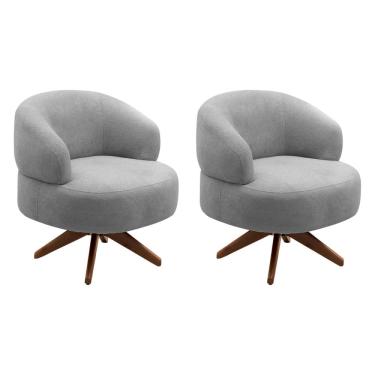 Imagem de Kit 02 Poltronas Decorativas Orgânicas Living Have Base Giratória Bouclê Cinza - Desk Design