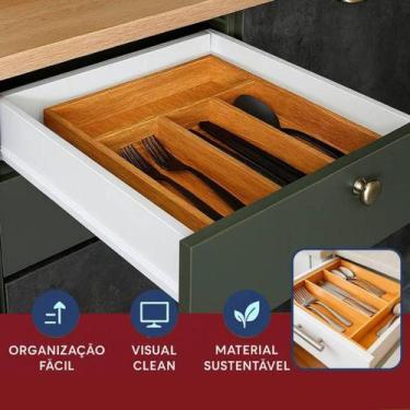 Imagem de Porta Talheres Bambu 4 Divisórias Organizador Gavetas Luxo - Y888