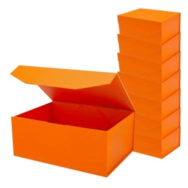 Imagem de Caixas de presente laranja com tampas de fecho magnético 24x17,5x10 cm, Pacote com 8 caixas de armazenamento dobráveis ​​retangulares para casamento, Natal, Dia das Mães, de aniversário