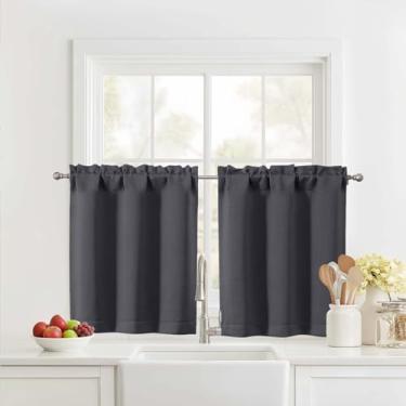 Imagem de Ebesto Cortinas curtas cinza carvão 61 cm de comprimento, 2 painéis, cortinas de janela de cozinha com isolamento térmico sobre a pia, cortinas de café com bolso de haste de meia janela para armário