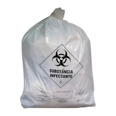 Imagem de Saco de Lixo Hospitalar Branco, ABNT, Pacote com 100 Unidades, para Descarte de Resíduos Infectantes (30 Litros)