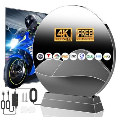 Imagem de Antena de TV de alcance de 2800 milhas, antena digital mais forte de 2025 para Smart TV interna com amplificador de sinal, recepção de longo alcance de 360°, canais locais HD suporta cabos 4K 8K 1080P