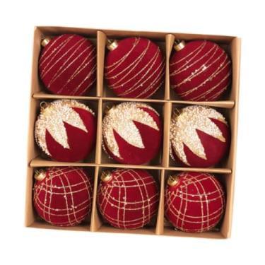 Imagem de Fancyes Bolas de Natal Flocadas para Enfeites, Decorações de Árvore de Natal, Pingentes Criativos para Decoração de Natal, Jardim e Casa, Vermelho 10cm