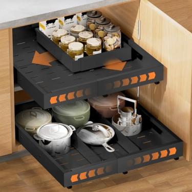 Imagem de Organizador de armário expansível com 30,5 cm a 50,8 cm e D (40,6 cm a 56 cm), gavetas deslizantes ajustáveis sem furadeira com 3 trilhos deslizantes, 2 painéis magnéticos, prateleiras adesivas para